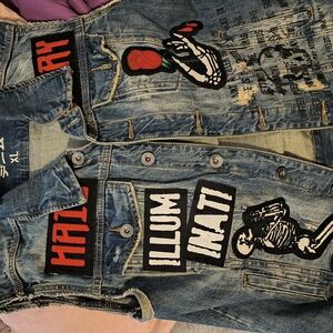 Denim Vest with Graphic Patches